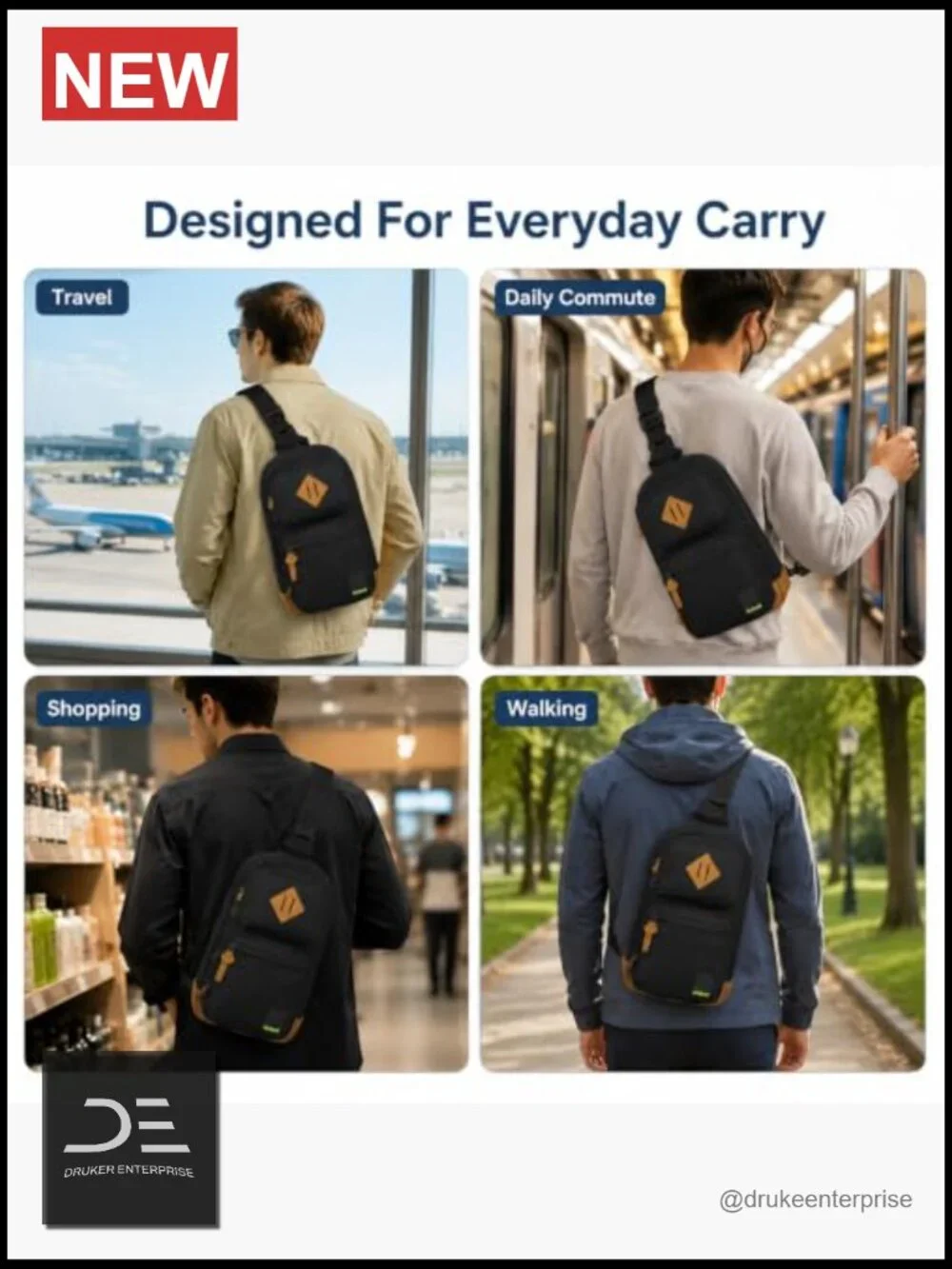 Lightweight Sling Bag Crossbody with Multi-Pockets for Travel and Daily Use